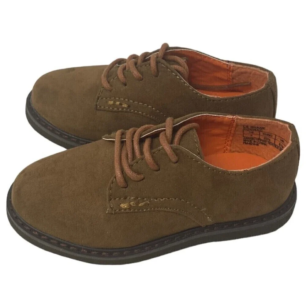 NEW Cole Haan Lil Shane Boys Size 7 US Cognac Brown Faux Suede Oxfords 23.5 EU